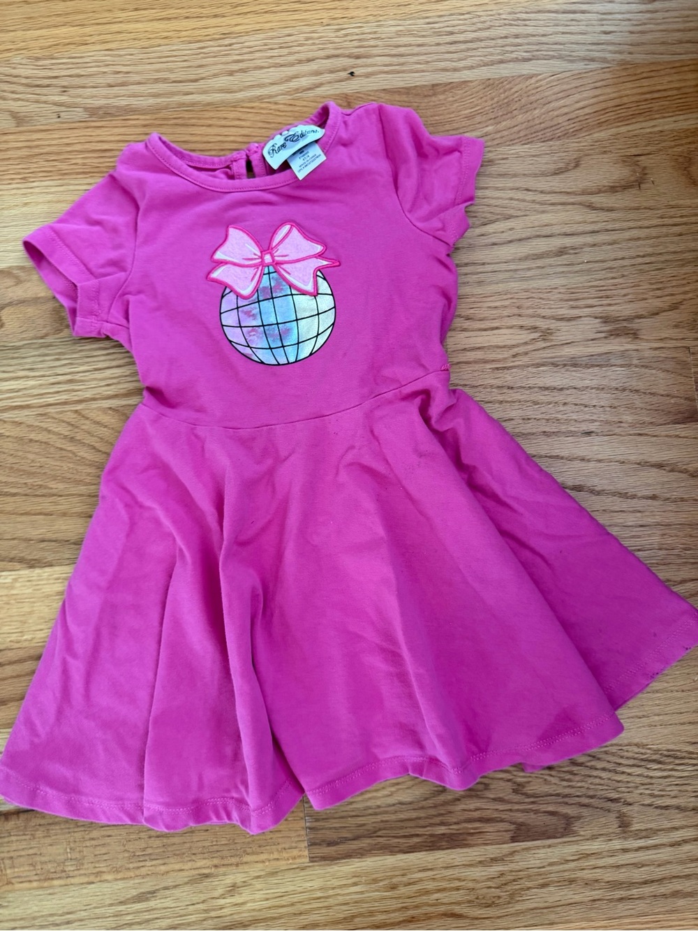 Rare Editions Hot Pink Girls' Twirl Dress with Bow & Disco Ball Graphic